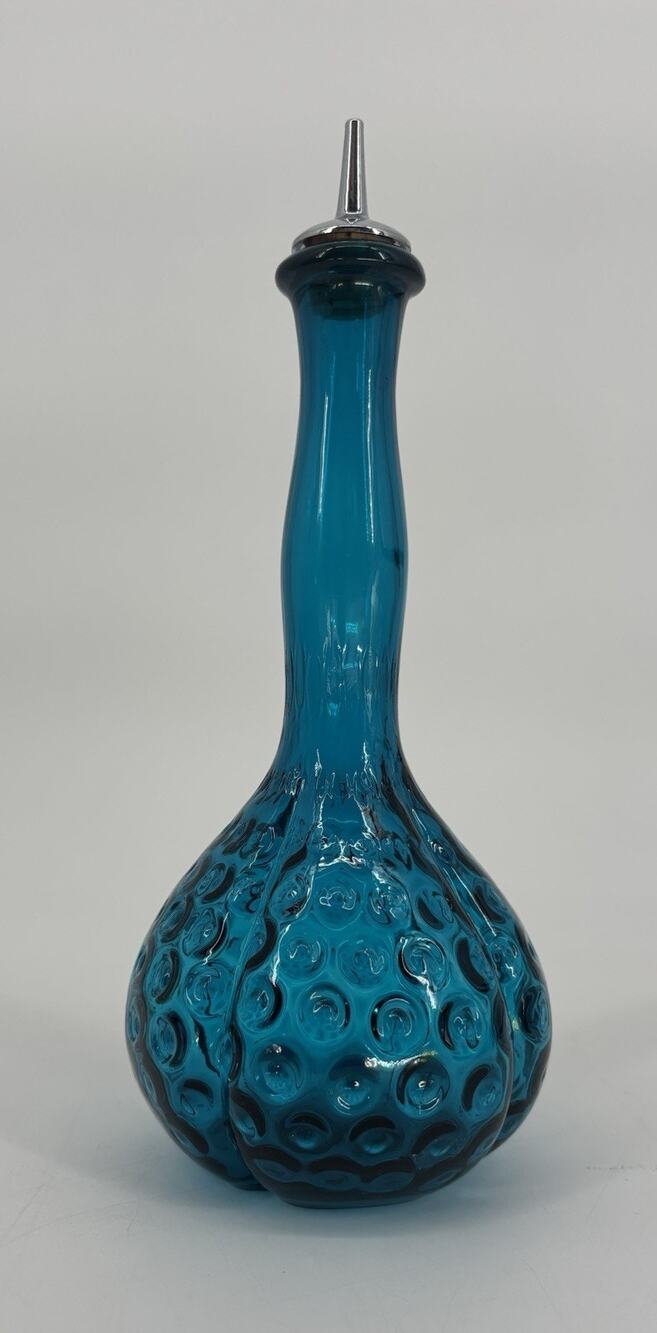 Vintage Fenton Jamestown Blue Barber Bottle Coin Dot Glass w/ Metal Stopper